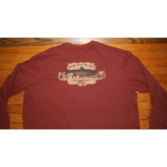 Vintage Y2K Eddie Bauer Sports Shop 2XL Maroon Heavy LS TShirt Trout Fishing - Picture 1 of 11